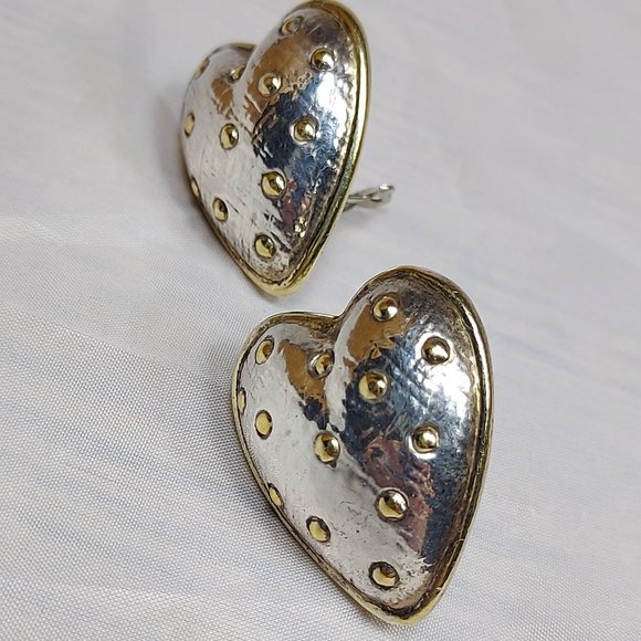 Large Puffy Heart 925 Sterling Silver Statement Earrings 80s signed. - Picture 11 of 12